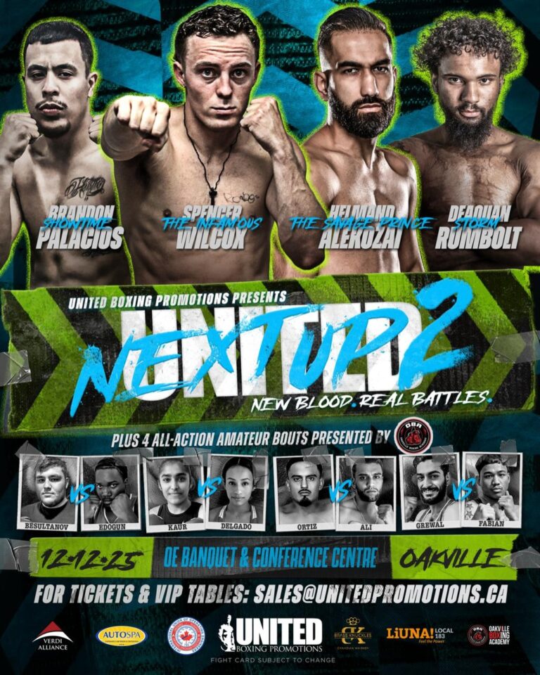 United Boxing Promotions : Next Up 2 - Oakville ON, December 12, Wilcox, Rumbolt, Alekozai, Palacio