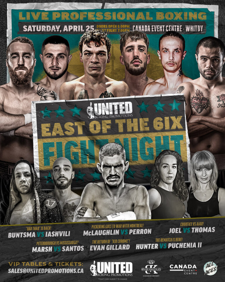 United Boxing Promotions : Canada Event Centre : April 25, 2026 : Buntsma, Iashvili, McGlaughlin, Perron, Joel, Thomas, Marsh, Santos, Gillard, Hunter, Puchenia